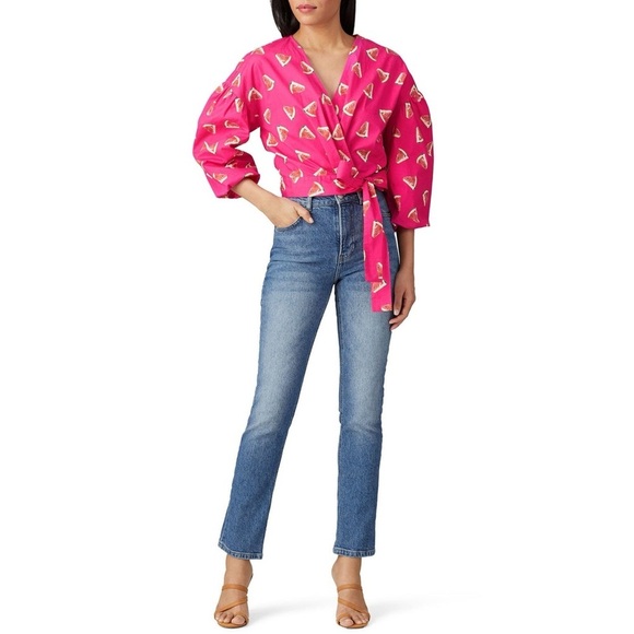 Color Me Courtney Emily Wrap Top Pink Watermelon Designer Blouse Womens Sz XS - Picture 4 of 13